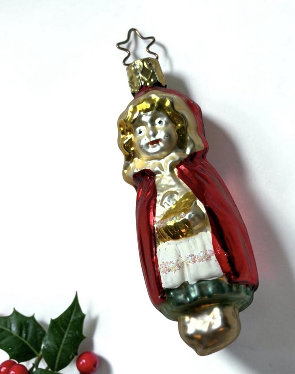 Vintage Little Red Riding Hood GERMANY Inge Blown Glass Christmas Ornament 3697